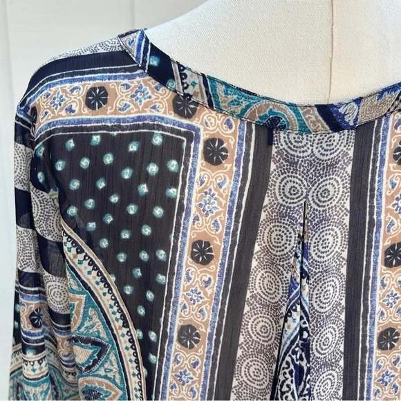 Lucky Brand Boho Chic Mixed Print Blue Paisley Button Flowy Chiffon Blouse / S - Picture 5 of 9